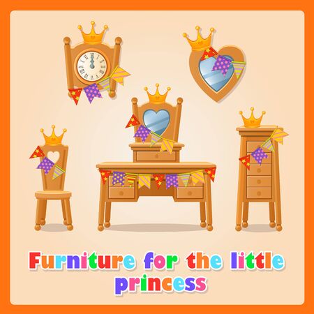 Wooden furniture for the little Princess and her familyのイラスト素材
