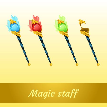 Vector set of magic tools magician, four sceptersのイラスト素材