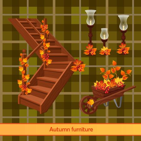 Elements of the autumn scenery, decor and managementのイラスト素材