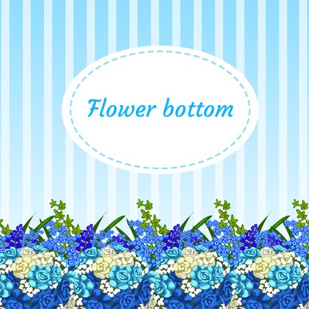 Floral blue background with bouquets and button for textのイラスト素材