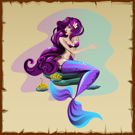 Mermaid in shades of purple, a cartoon characterのイラスト素材