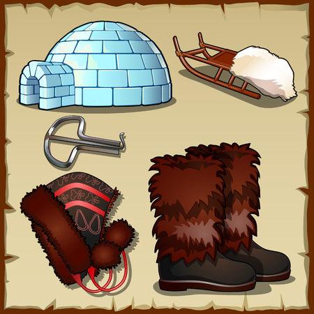 Set of equipment and clothing for the man at the North poleのイラスト素材