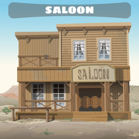 Wooden classic saloon in wild West, story series cardのイラスト素材
