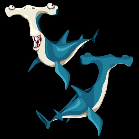 Two vector fish hammerhead on a black backgroundのイラスト素材