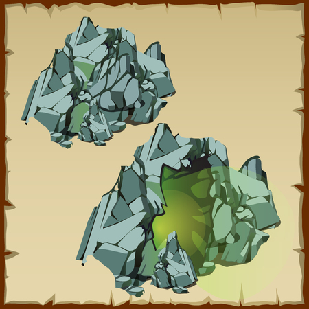 Stone cave with glow inside, two cartoon itemsのイラスト素材