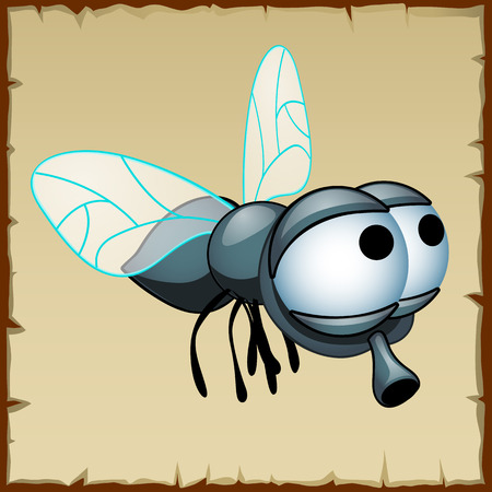 Gray fly with huge eyes, funny vector insectのイラスト素材