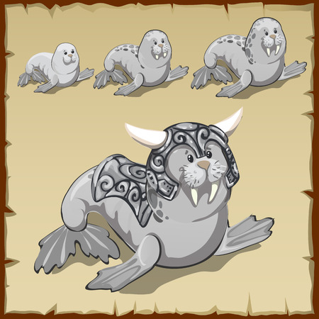 Growth and development of a small walrus to militaryのイラスト素材