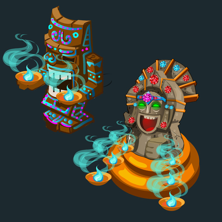 Two cartoon ancient ritual of deity, vector illustrationのイラスト素材