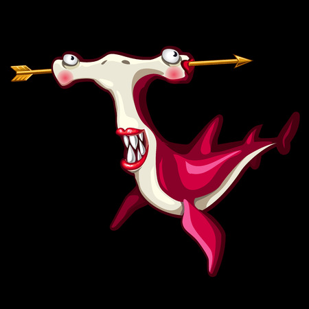 Pink fish hammerhead on a black background, vector illustrationのイラスト素材