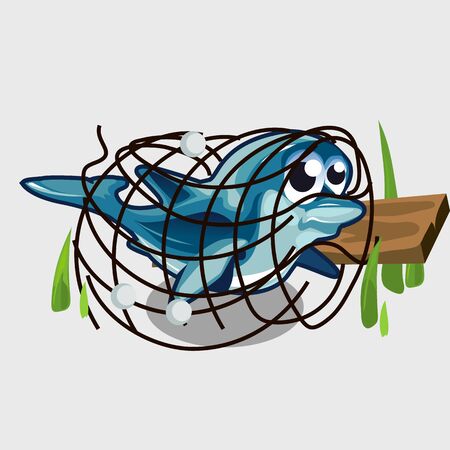 Sad Dolphin in trap, illustration on the theme of poachingのイラスト素材