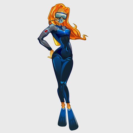 Girl in the outfit of diver, isolated model characterのイラスト素材