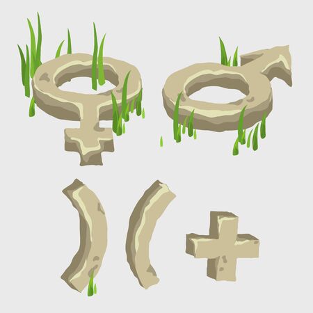 Male and female symbol and plus stylized from the stoneのイラスト素材