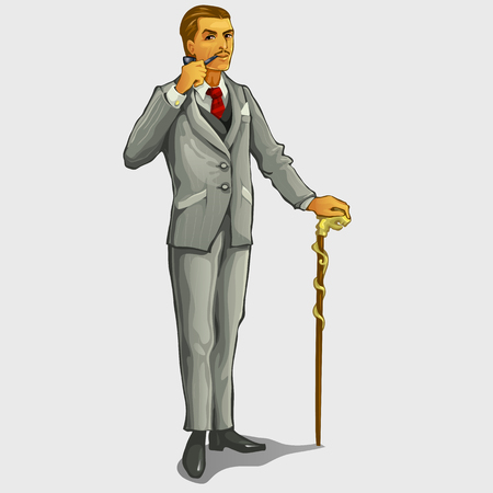 Gallant gentleman with cane and pipe, retro image characterのイラスト素材