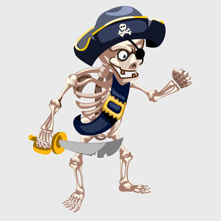 Skeleton pirate with belt and sharp sword, vector cartoon characterのイラスト素材