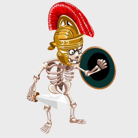 Skeleton knight with sword and shield, cartoon imageのイラスト素材
