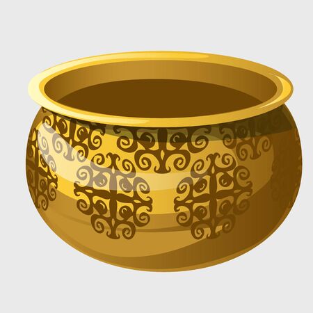 Golden pot with pattern in ancient style, vector isolatedのイラスト素材