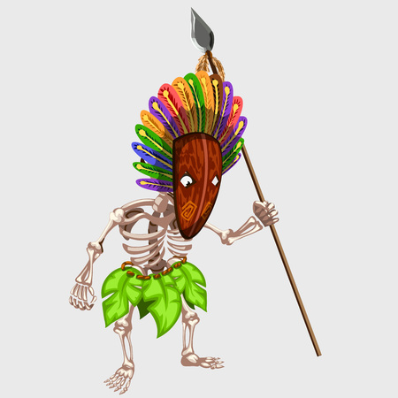 Skeleton in Indian mask with spear, image for gaming interface and other designsのイラスト素材