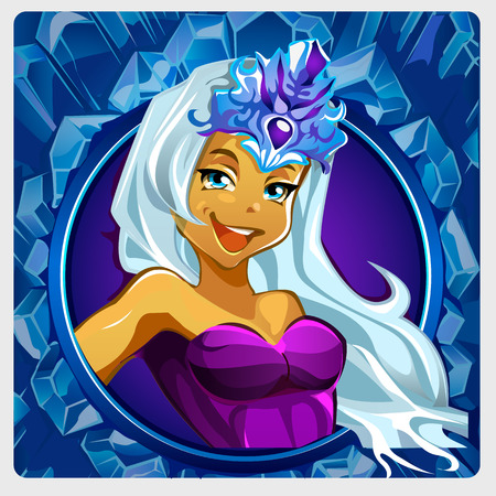 Beautiful lady Queen with crown, cartoon vector characterのイラスト素材