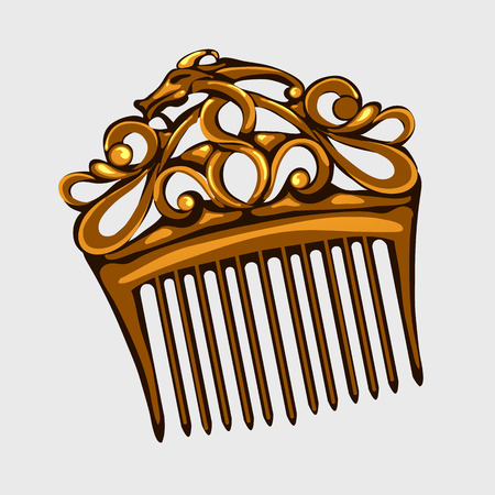 Vintage wooden comb for hair, single vector isolatedのイラスト素材