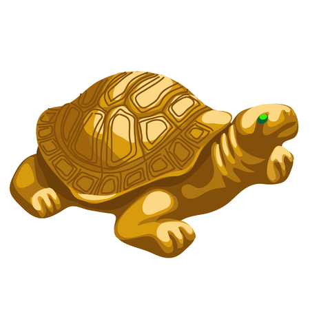 Golden turtle figurine with emerald eyes, vector isolated iconのイラスト素材