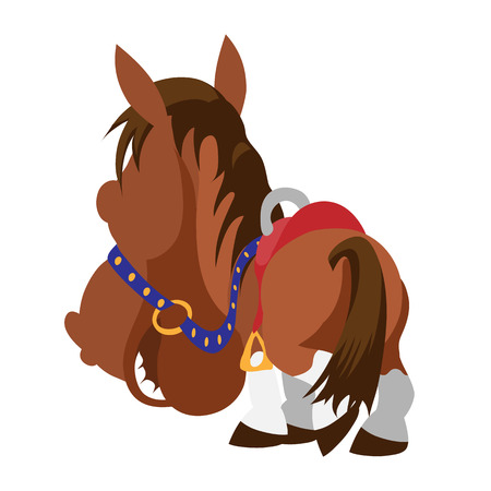 Harnessed brown horse.  View from horse back, cartoon vector image isolatedのイラスト素材