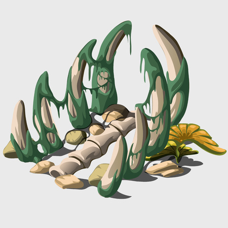 Ancient bones of spine an unknown animal. Icon on the topic of archaeological excavationsのイラスト素材