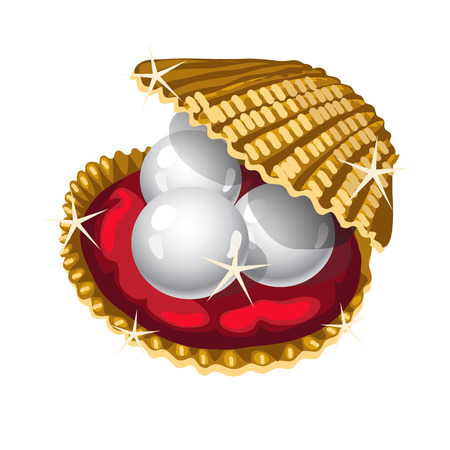 Three white pearls in a Golden casket, vector imageのイラスト素材