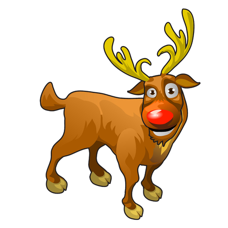 Funny cartoon reindeer with red nose and gold antlersのイラスト素材