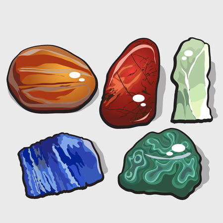 Set of five cartoon vector stones and minerals for your design needsのイラスト素材