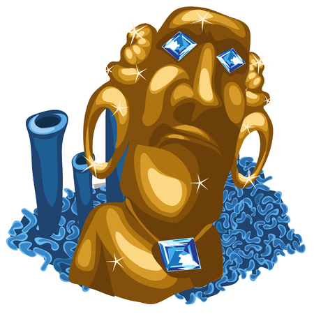 Blue coral reef and Golden statue of the deity Maya. Vector compositionのイラスト素材