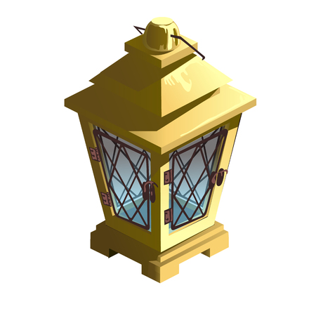 Vintage yellow street lamp. Vector isolated on white backgroundのイラスト素材