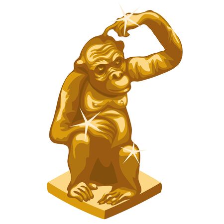 Statue of the Golden monkey on a rock. Vector illustrationのイラスト素材