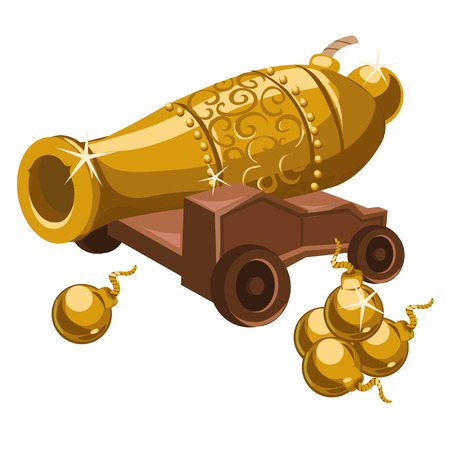 Golden gun with ornament on a wooden stand, armory vector seriesのイラスト素材