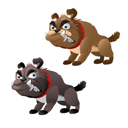 Two evil toothy dog, vector series animals isolatedのイラスト素材