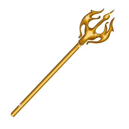 Gold sparkling trident closeup on white background, vector illustrationのイラスト素材