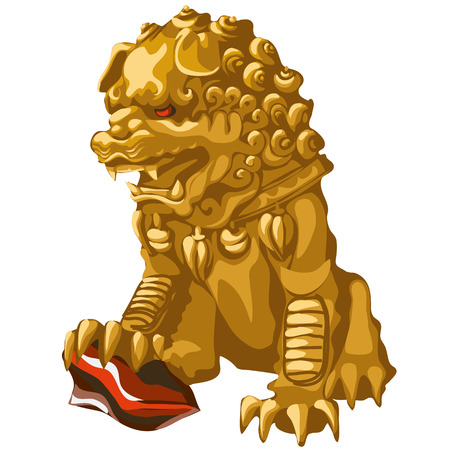 Golden lion statue with red eyes in an Asian style, Royal symbolのイラスト素材