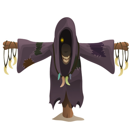 Bogeyman monster in the hood with charms fangs, symbol for Halloween in cartoon styleのイラスト素材