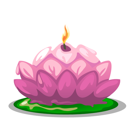 Pink candle in shape of a Lotus flower. Vector illustrationのイラスト素材