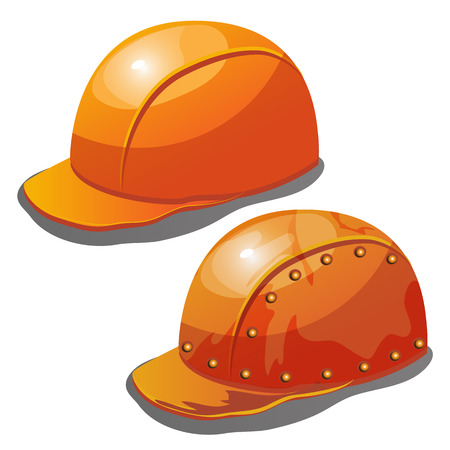 Two yellow safety hard hat on a white background. Vector illustrationのイラスト素材
