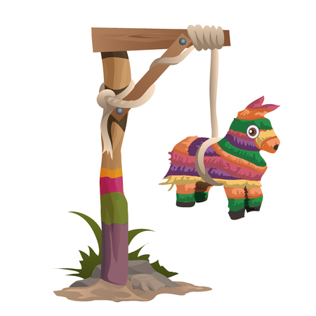 Hangman on a wooden beam with colorful horse toyのイラスト素材