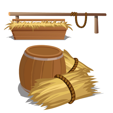 Hay to feed livestock and barrel, vector compositionのイラスト素材