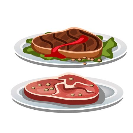 Two grilled steak on a white background, vector foodのイラスト素材