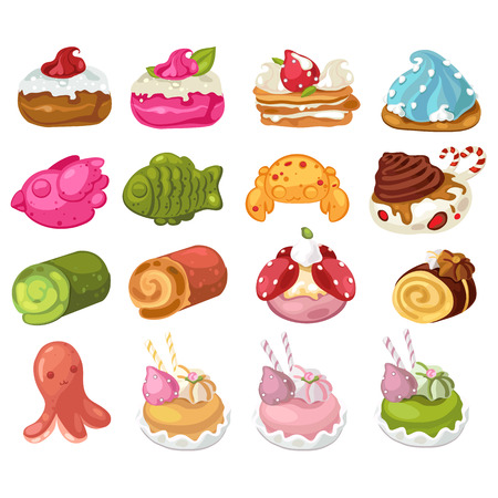 Desserts and sweets decorative icons set, isolated vector illustrationのイラスト素材