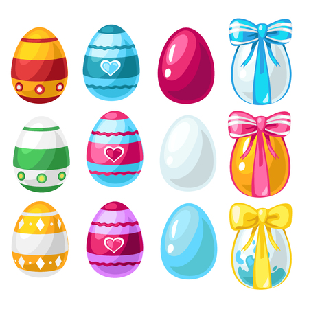 Colorful Easter eggs with ribbon and without, vector set icon isolatedのイラスト素材
