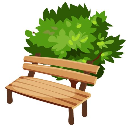Wooden bench and tree, cartoon style, vector isolatedのイラスト素材