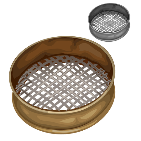 Steel sieve for sifting flour and other dry substances, vector isolatedのイラスト素材