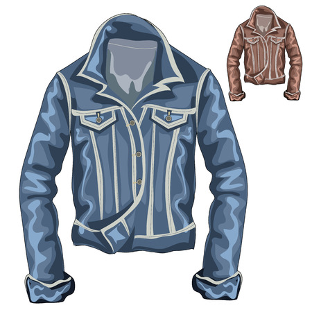 Stylish denim thick jacket with long sleeves, vector clothingのイラスト素材