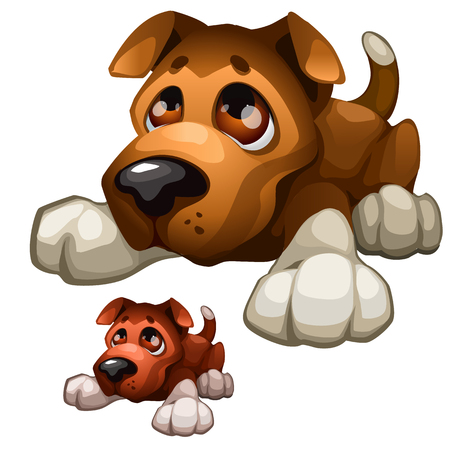 Sad brown cartoon dog on a white backgroundのイラスト素材