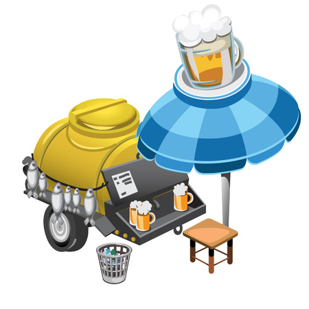 Selling beer and snacks from the barrel outdoors, vector isolatedのイラスト素材