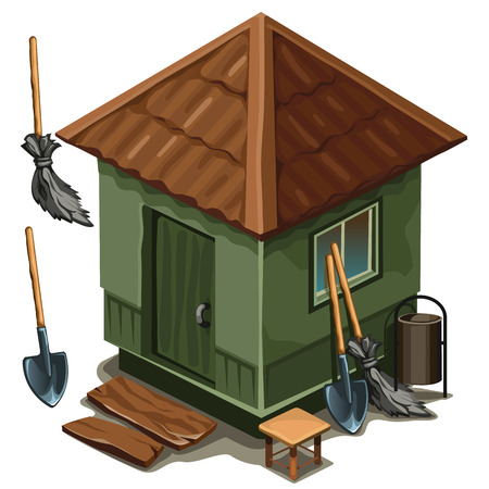 Simple village house, broom and shovel and other objectsのイラスト素材